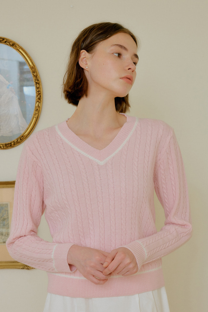 CABLE CASHMERE KNIT_PINK